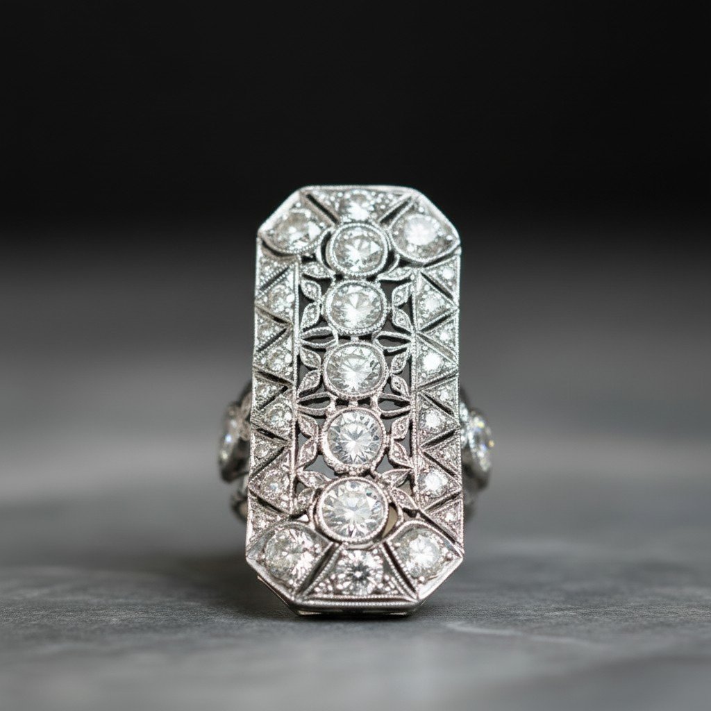 Art Deco Ring From The 1920s, Crafted In Platinum And Set With 49 Diamonds Totaling 4.45 Carats-photo-2