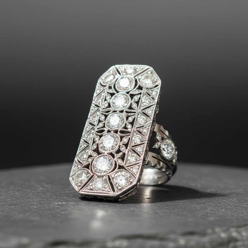 Art Deco Ring From The 1920s, Crafted In Platinum And Set With 49 Diamonds Totaling 4.45 Carats-photo-2