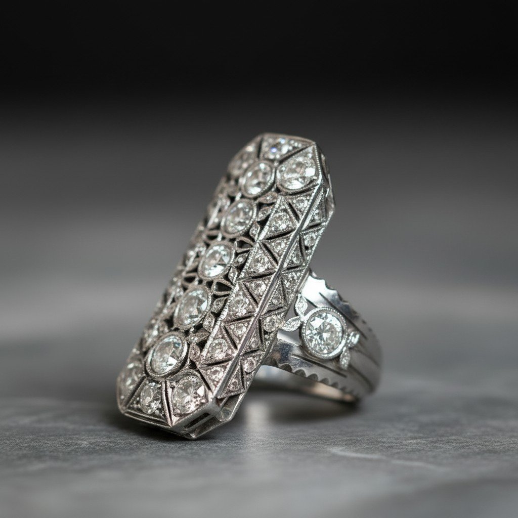 Art Deco Ring From The 1920s, Crafted In Platinum And Set With 49 Diamonds Totaling 4.45 Carats-photo-3