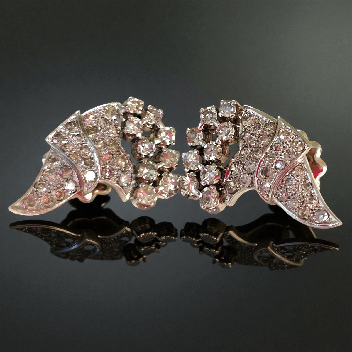 Boucles d'Oreilles Art Déco 1920 En Platine Et Diamants 2.5ct-photo-4