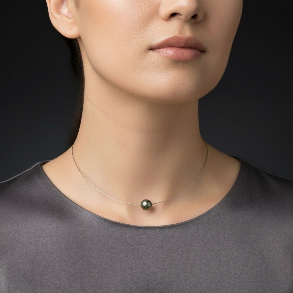 925 Sterling Silver Necklace With Tahitian Cultured Pearl