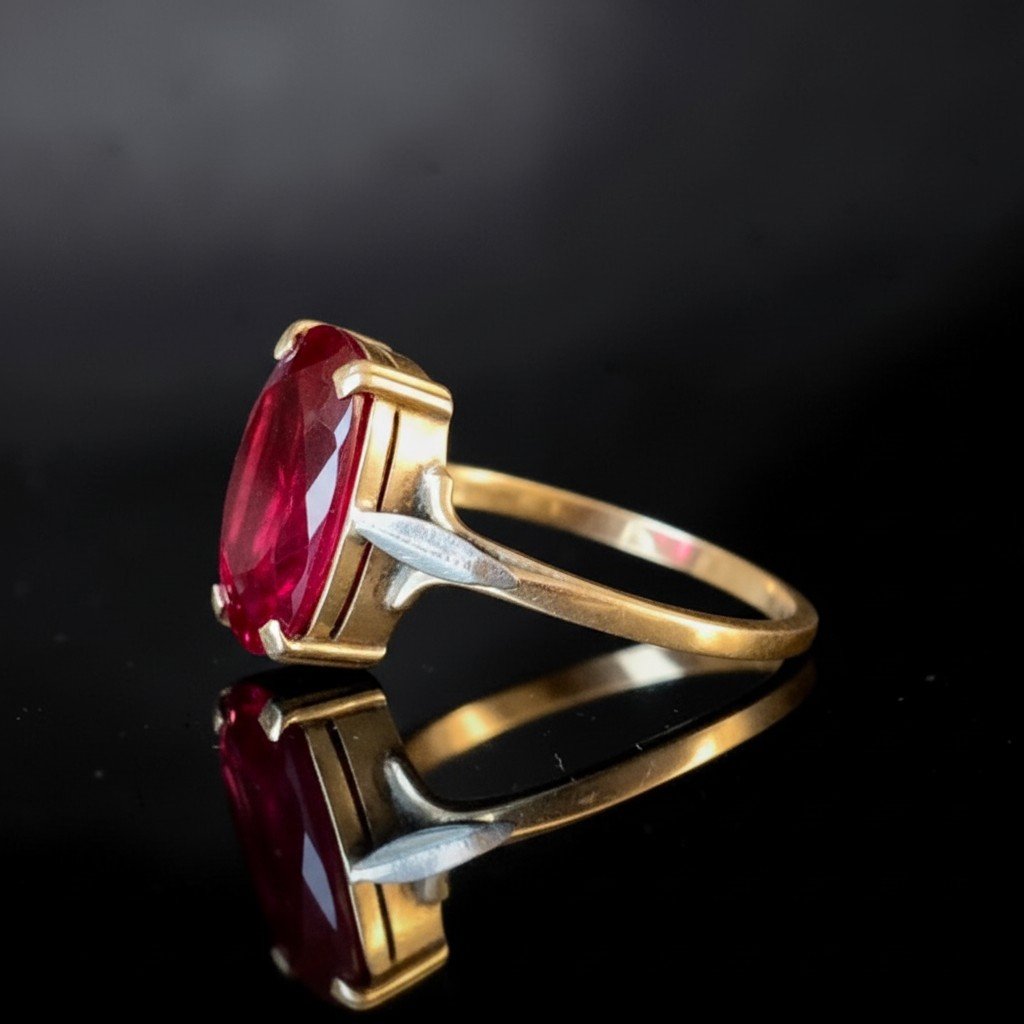 18k Yellow Gold Ring With Faceted Ruby-photo-2