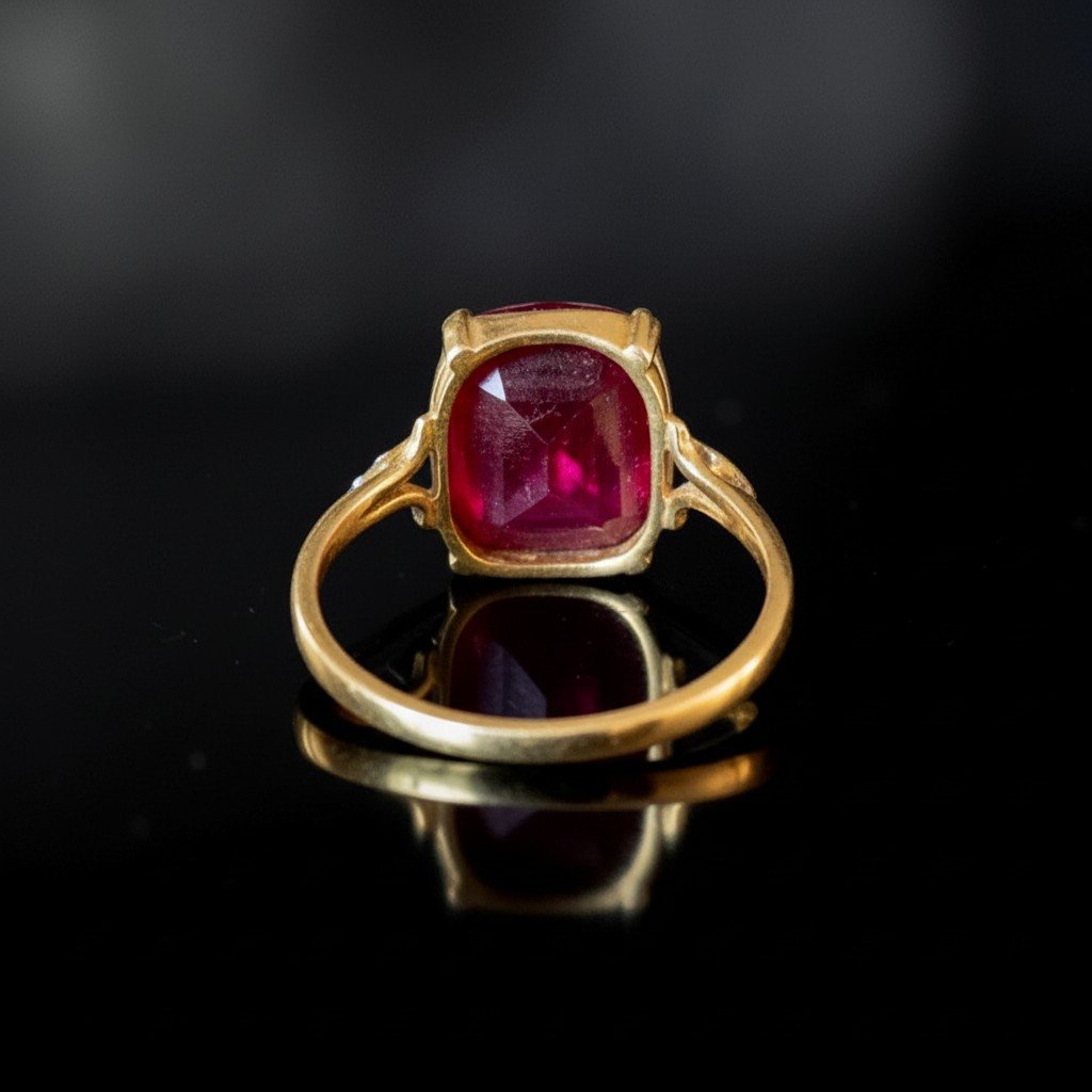 18k Yellow Gold Ring With Faceted Ruby-photo-2