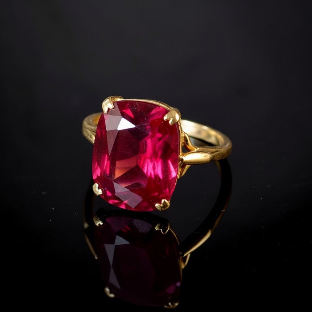 18k Yellow Gold Ring With Faceted Ruby-photo-3