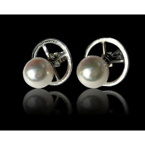 Boucles d'Oreilles Or 18 Kt Et Perles d'Australie 8 Mm Modèle 2-en-1