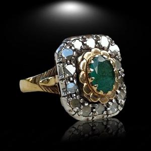 Vintage Gold, Silver, Emerald And Rose-cut Diamonds Ring