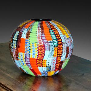 Stunning One Of A Kind Signed Schiavon, Black Tribe Collection, Murano Art Glass Vase. 