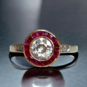 Bague Art Déco Diamants Et Rubis Birmans. C1925
