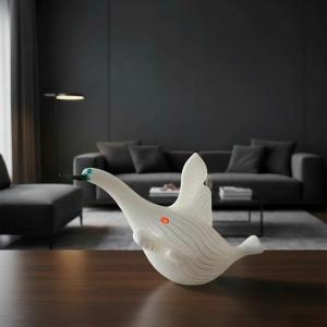 Anzolo Fuga (Angelo Fuga) pour A.Ve.M. – Murano, vers 1956 Colombe en verre à cannes de lattimo