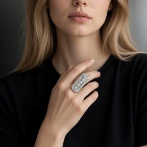 Art Deco Ring From The 1920s, Crafted In Platinum And Set With 49 Diamonds Totaling 4.45 Carats