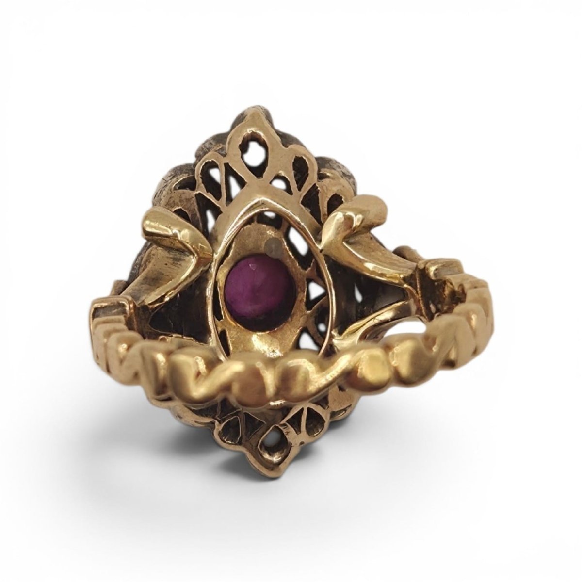 Bague « marquise » ancienne, de style victorien, avec rubis et diamants-photo-2