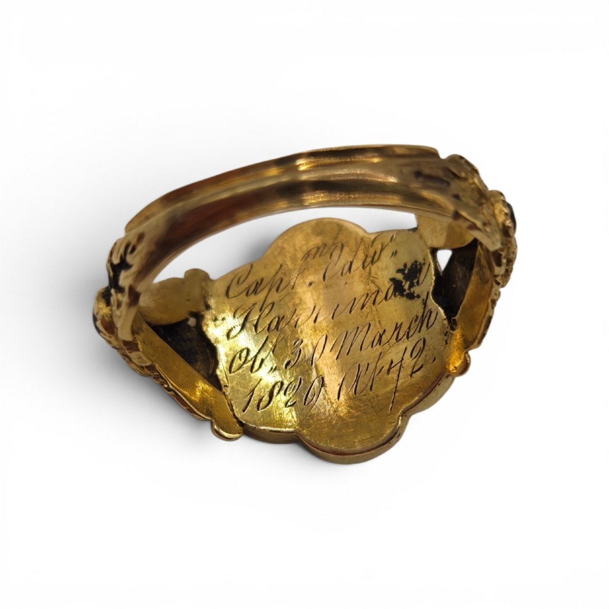 Antique 18-karat Yellow Gold Mourning Ring With A Diamond, 1829, Museum Piece-photo-2