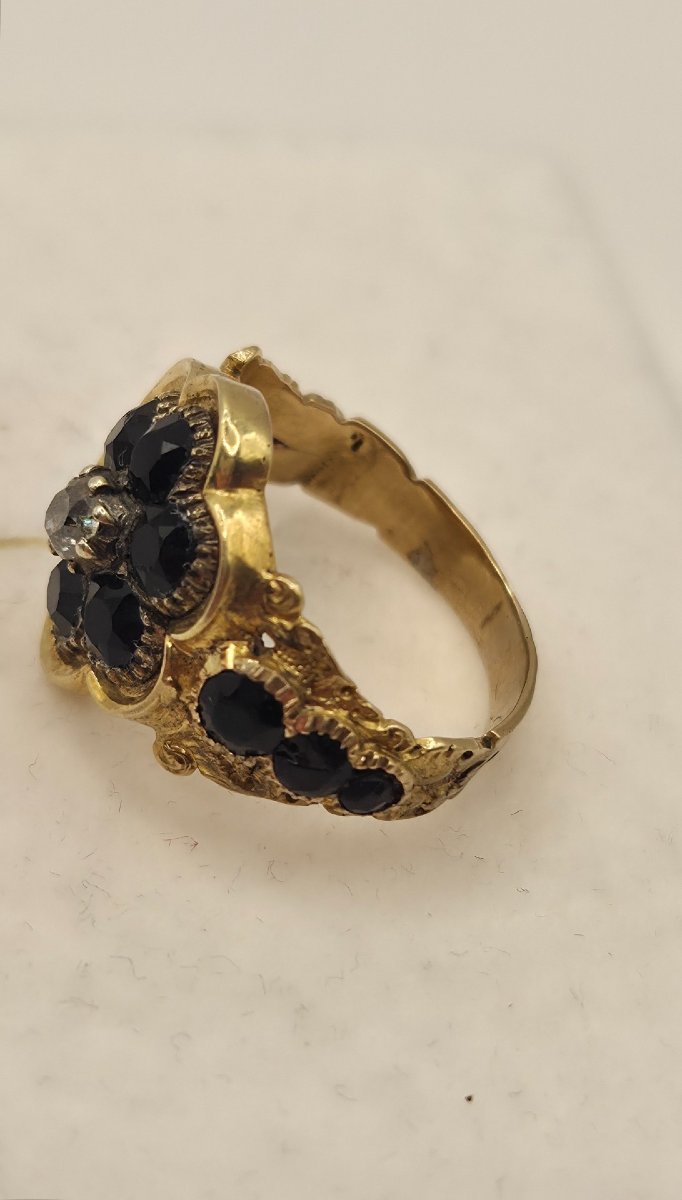 Antique 18-karat Yellow Gold Mourning Ring With A Diamond, 1829, Museum Piece-photo-3