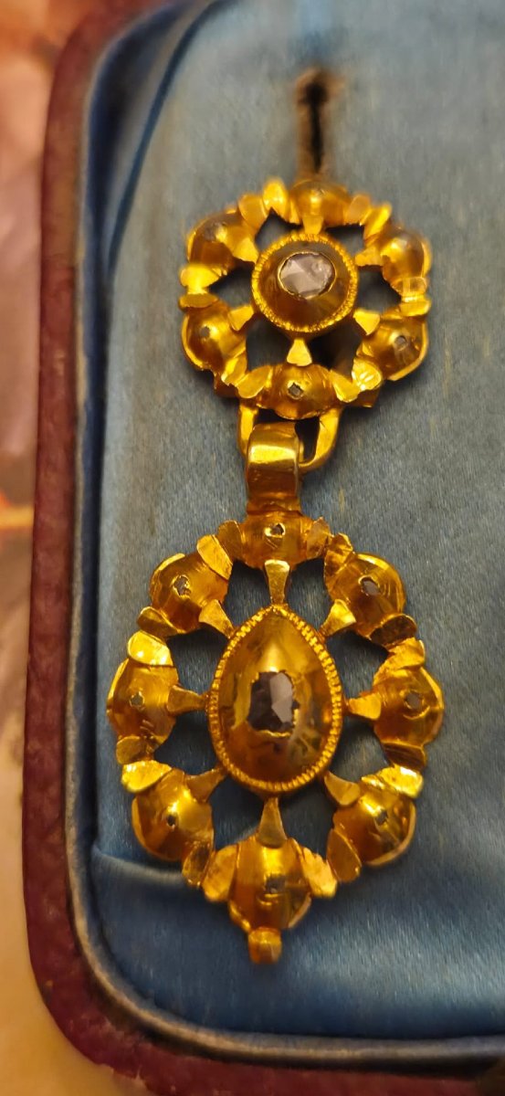 Boucles d'oreilles anciennes « Charros », XIXe siècle, Salamanque, or jaune 18 carats, diamants-photo-1