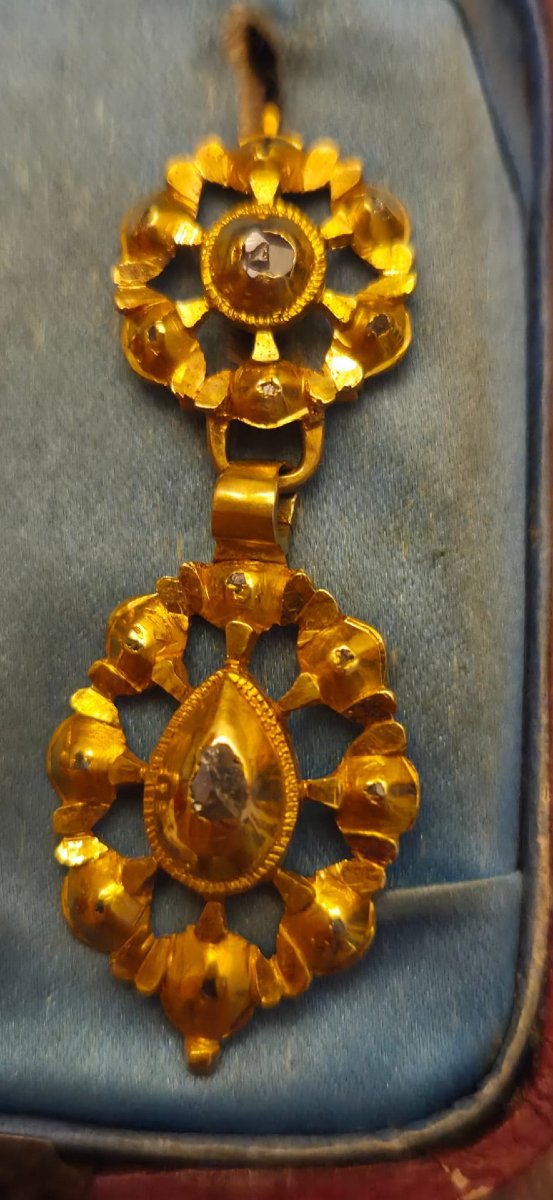 Boucles d'oreilles anciennes « Charros », XIXe siècle, Salamanque, or jaune 18 carats, diamants-photo-2