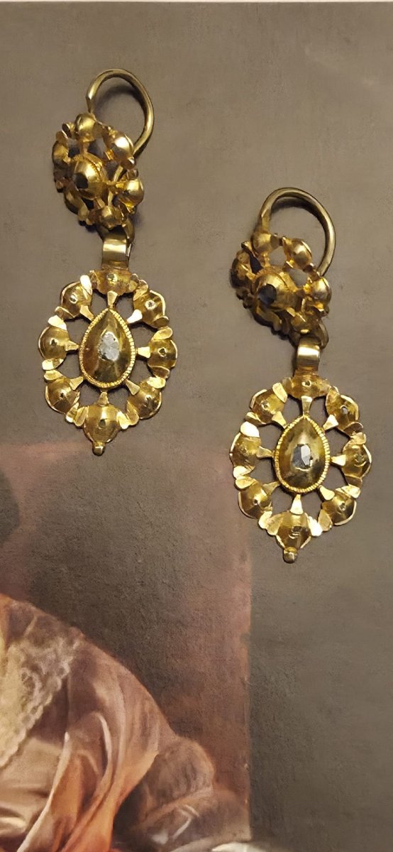 Boucles d'oreilles anciennes « Charros », XIXe siècle, Salamanque, or jaune 18 carats, diamants-photo-3