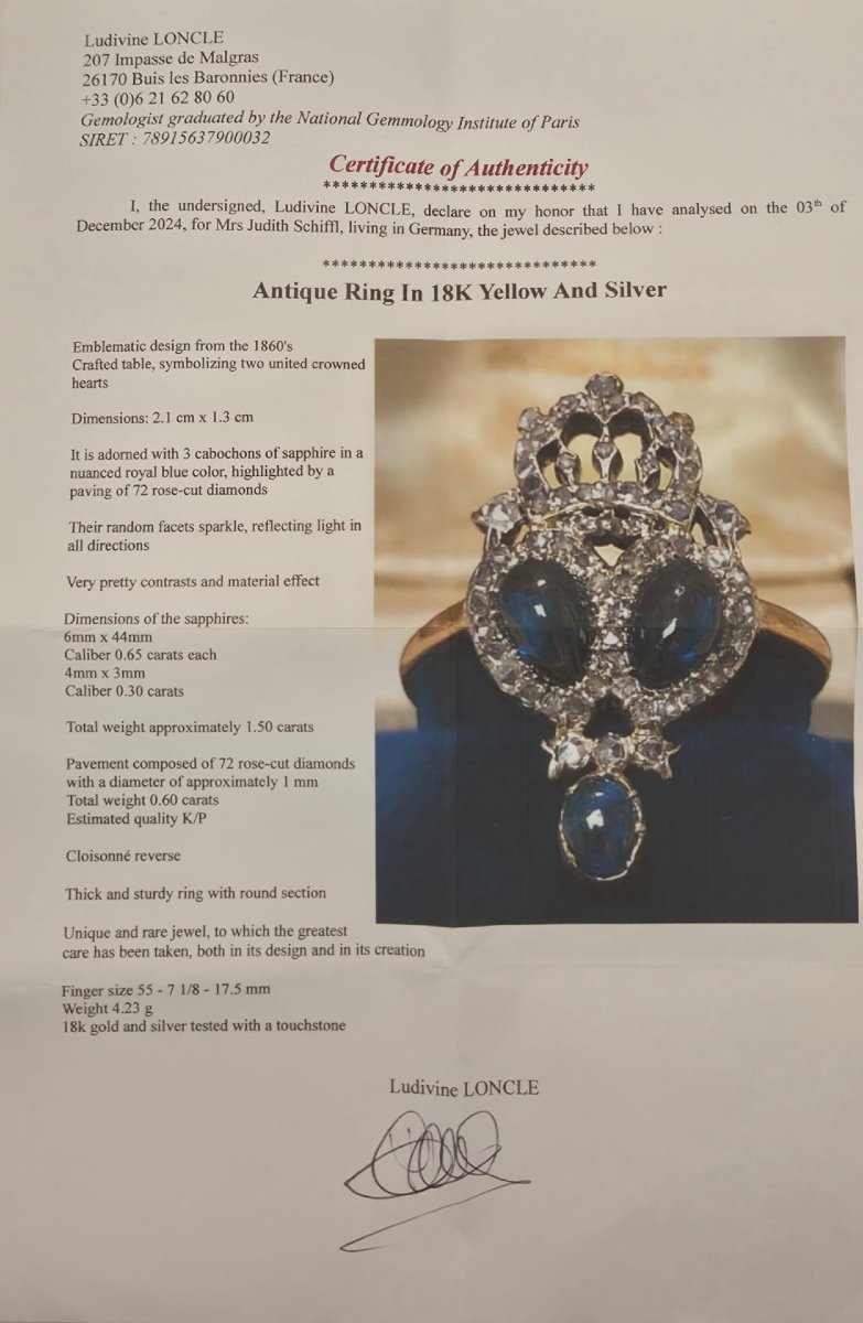 Antique Victorian-style Ring, Circa 1860, With A Sapphire And Diamonds-photo-2