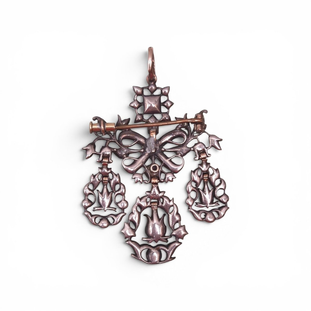 Antique Diamond Pendant Brooch, 18th Century, Rococo Style, Girandole-photo-2
