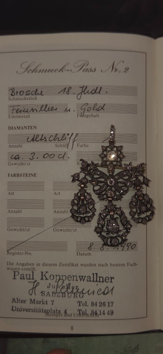 Antique Diamond Pendant Brooch, 18th Century, Rococo Style, Girandole-photo-3