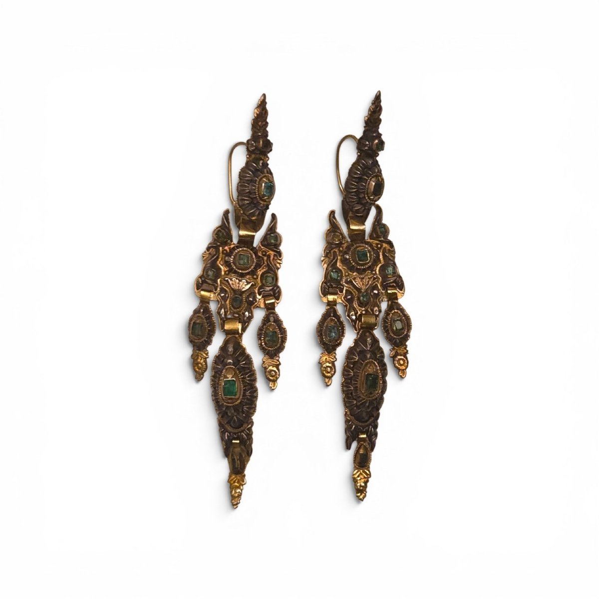 Antique Catalan Emerald Earrings Girandolen -photo-4