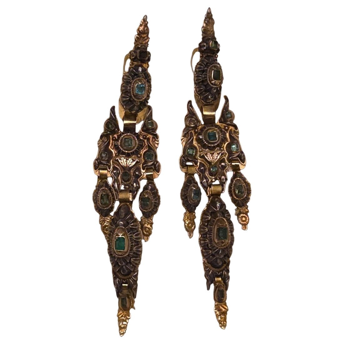 Antique Catalan Emerald Earrings Girandolen 