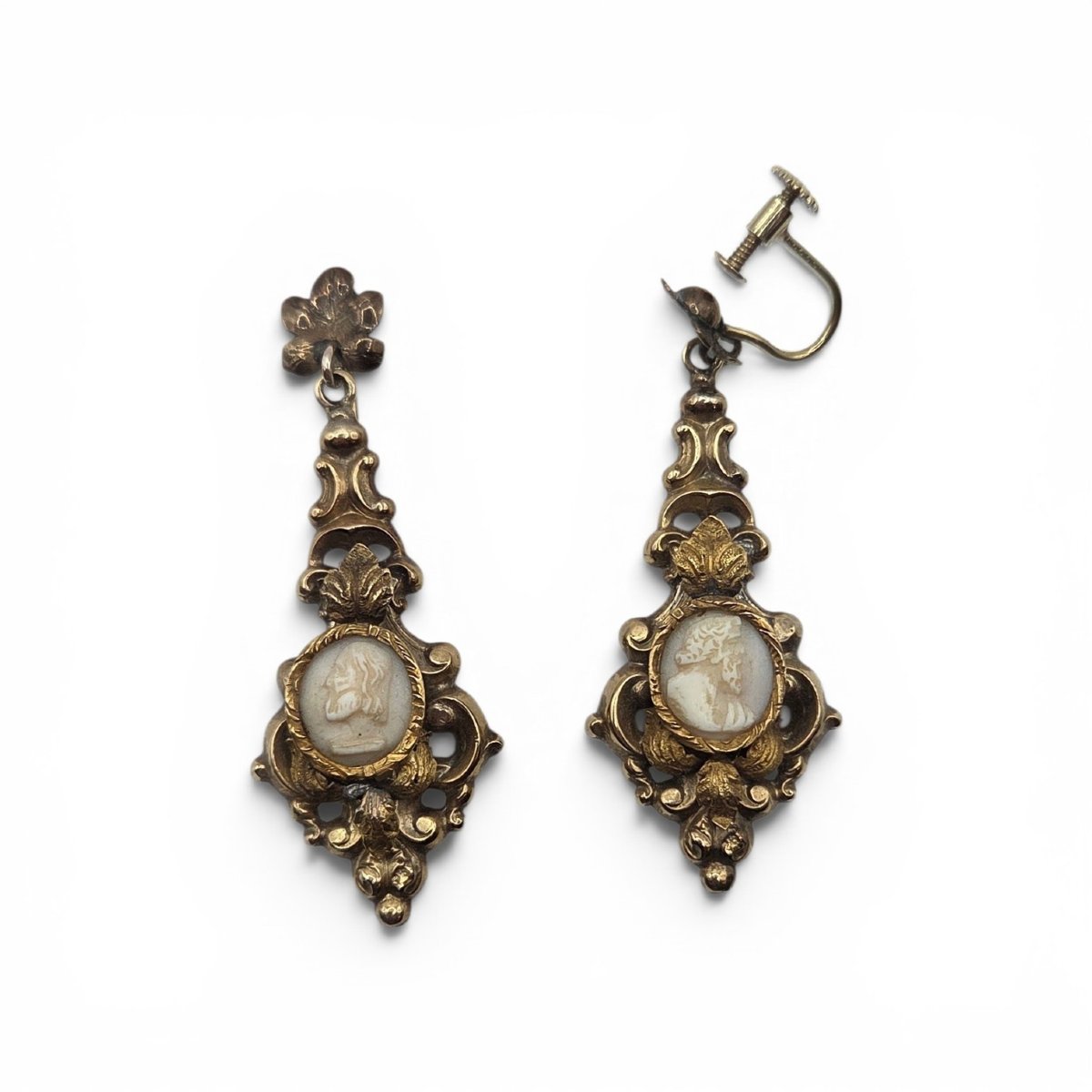 Boucles d'oreilles anciennes Napoléon III, camée en gemme-photo-4