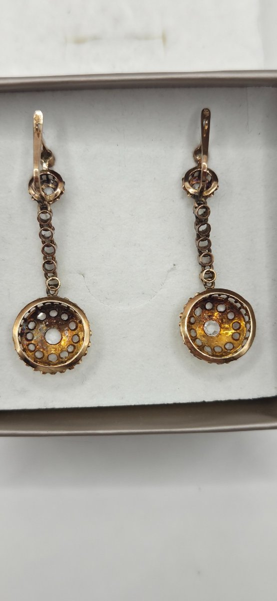 Antique Diamond Earrings, Victorian Style, In 18-karat Yellow Gold-photo-2