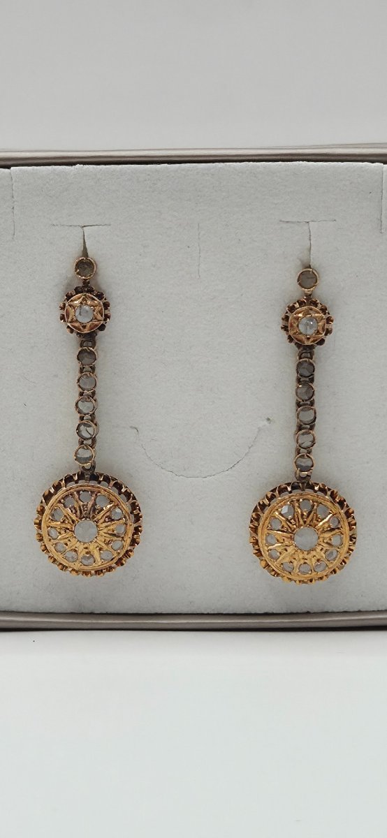 Antique Diamond Earrings, Victorian Style, In 18-karat Yellow Gold-photo-1