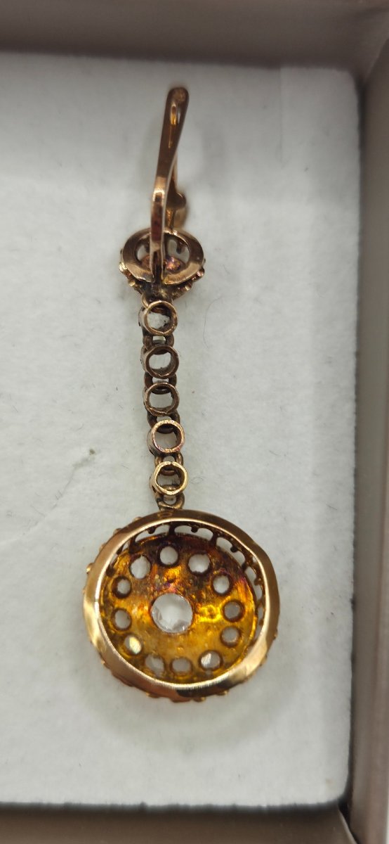 Antique Diamond Earrings, Victorian Style, In 18-karat Yellow Gold-photo-2