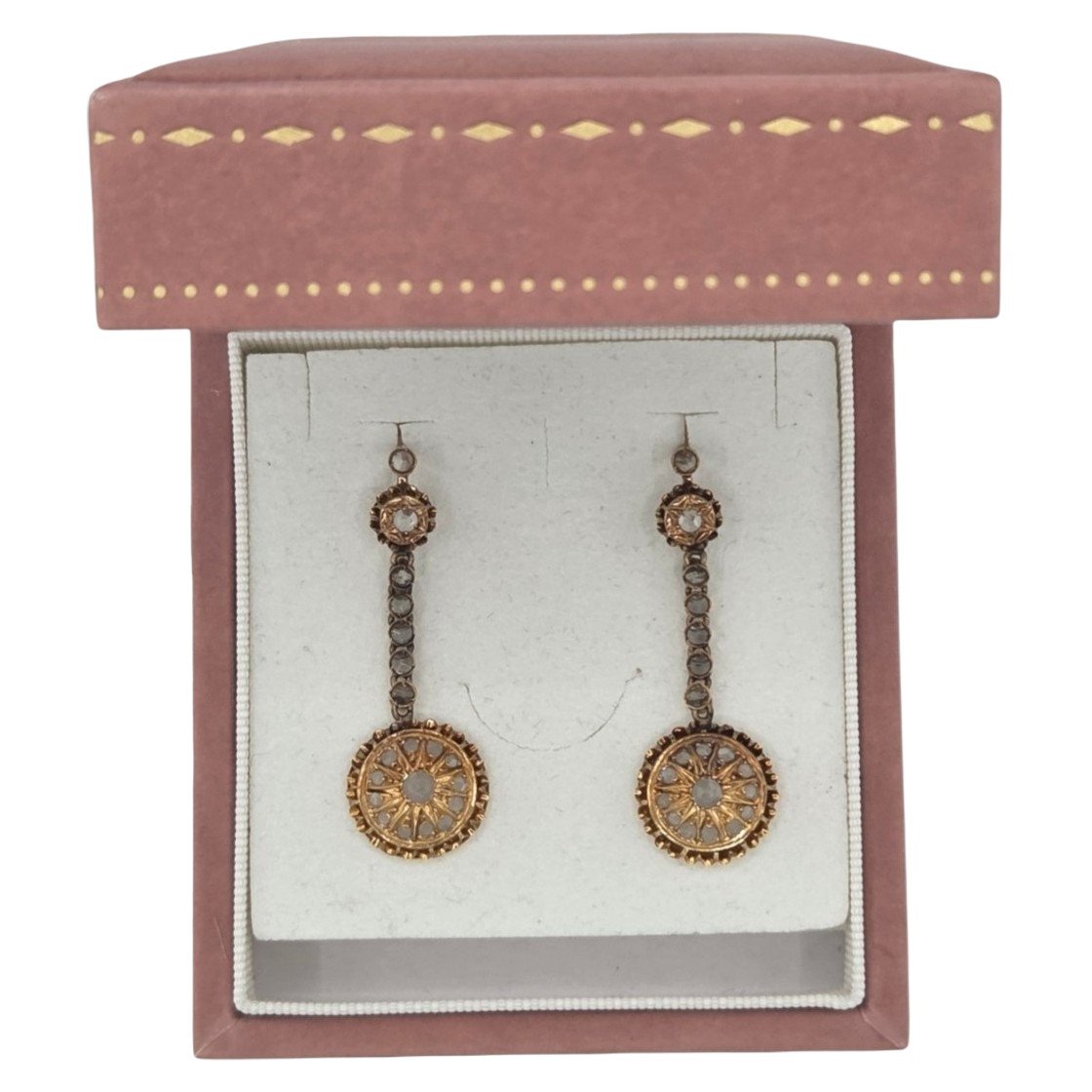 Antique Diamond Earrings, Victorian Style, In 18-karat Yellow Gold