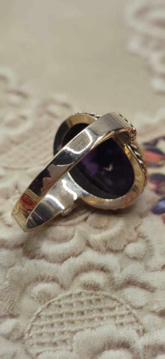 Bague ancienne de style victorien avec améthyste en cabochon et étoile polaire-photo-2