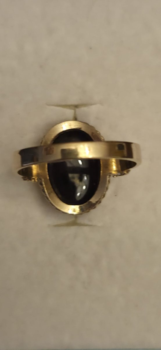 Bague ancienne de style victorien avec améthyste en cabochon et étoile polaire-photo-3