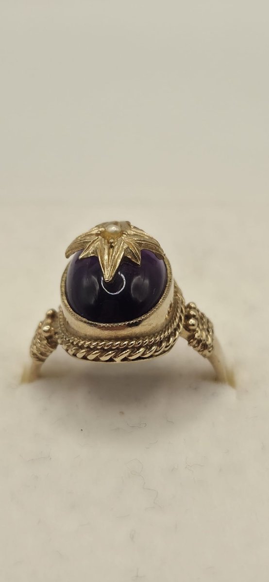 Bague ancienne de style victorien avec améthyste en cabochon et étoile polaire-photo-4