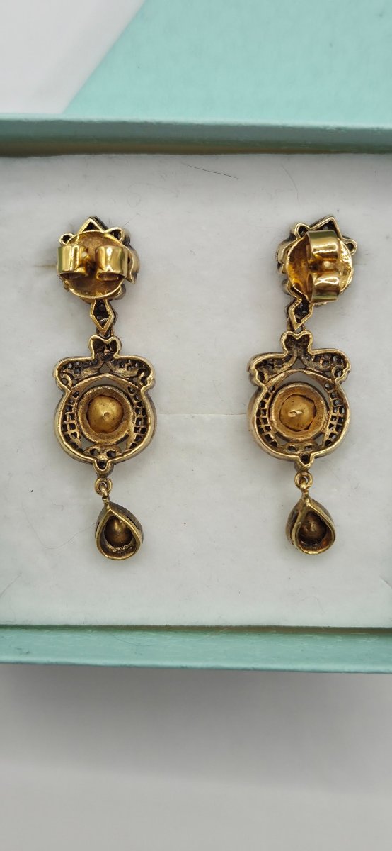 Antique Diamond Earrings, Victorian Style, 14-karat Gold, Rose-cut-photo-2