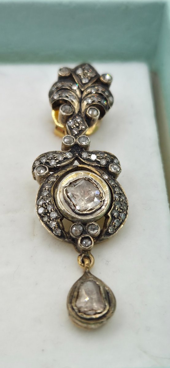 Antique Diamond Earrings, Victorian Style, 14-karat Gold, Rose-cut-photo-4