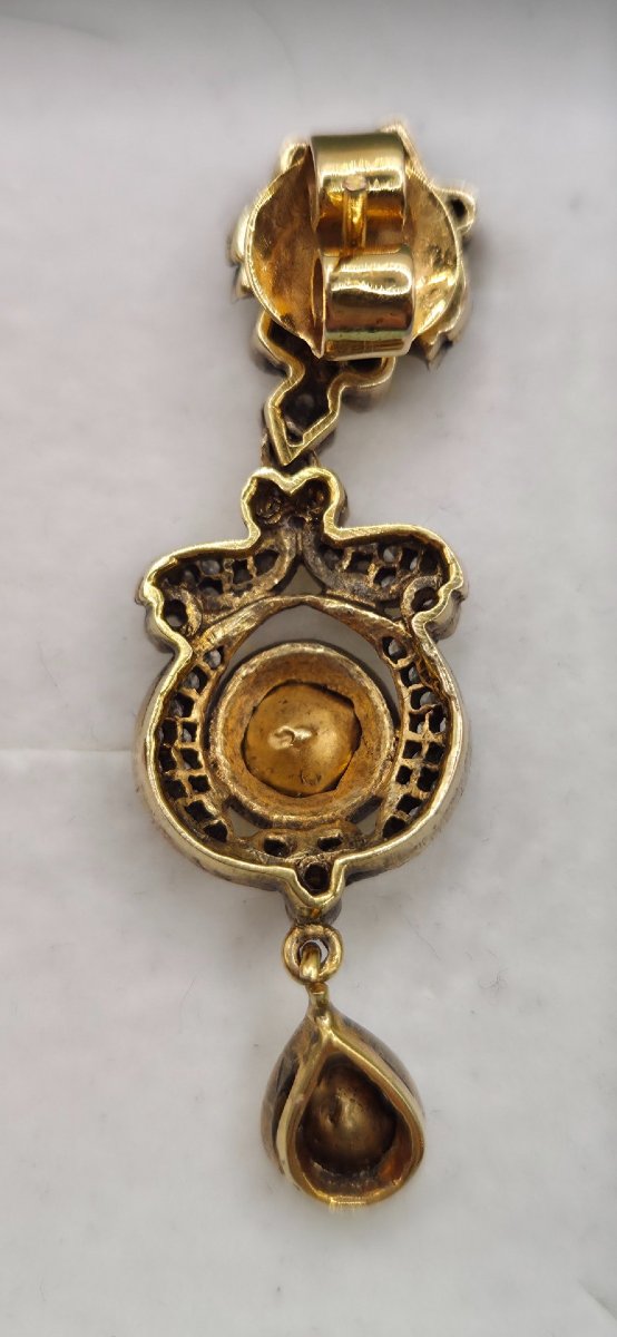 Antique Diamond Earrings, Victorian Style, 14-karat Gold, Rose-cut-photo-2