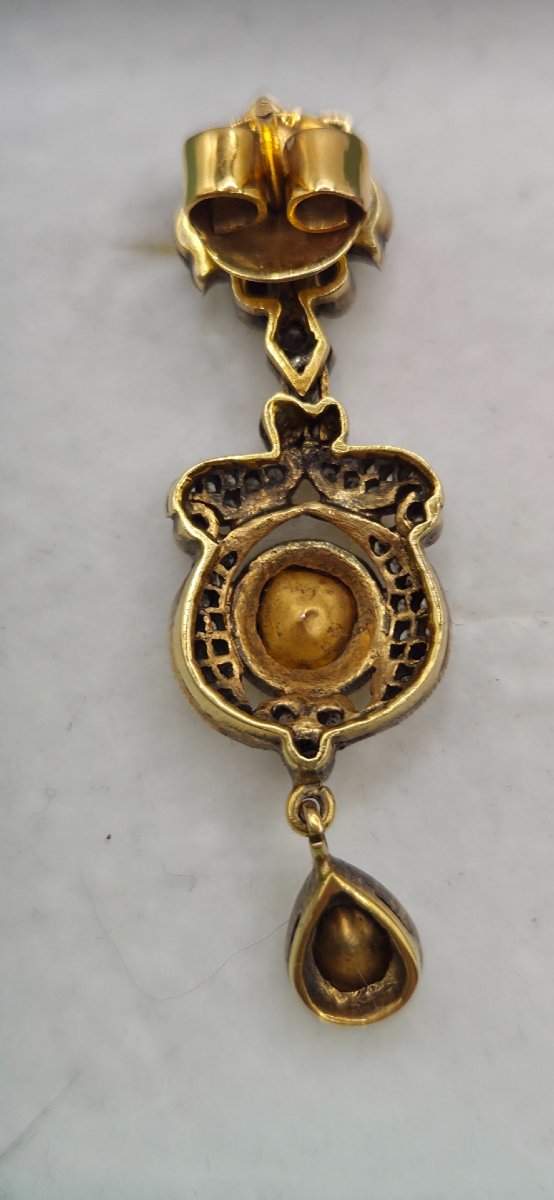 Antique Diamond Earrings, Victorian Style, 14-karat Gold, Rose-cut-photo-3
