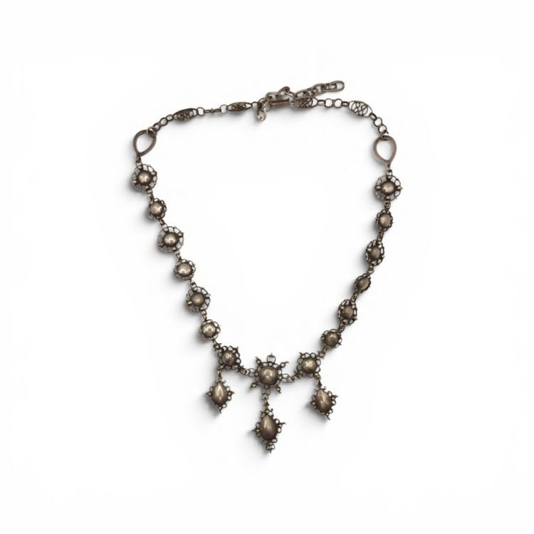 Antique Victorian-style Necklace, Made Of Silver And Rhinestones, 19th Century-photo-2
