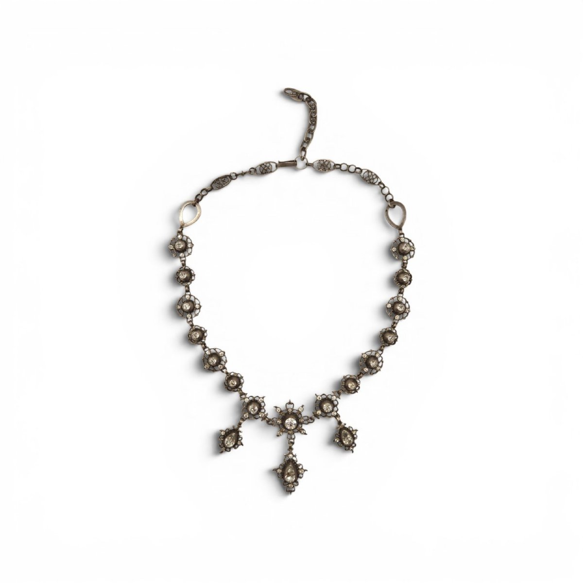 Antique Victorian-style Necklace, Made Of Silver And Rhinestones, 19th Century-photo-3