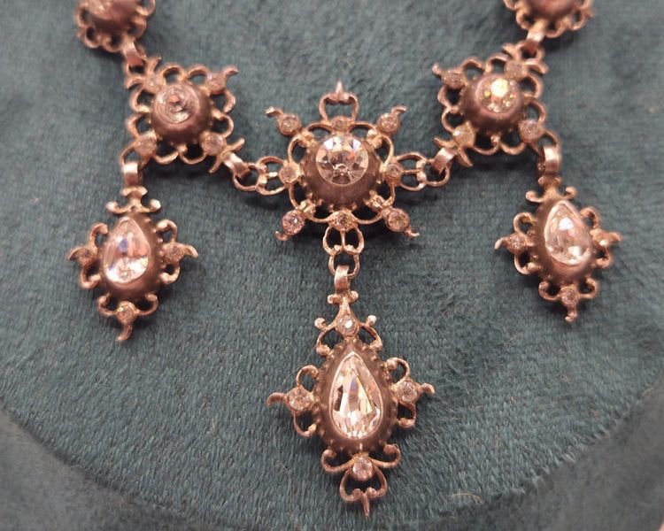 Antique Victorian-style Necklace, Made Of Silver And Rhinestones, 19th Century-photo-4