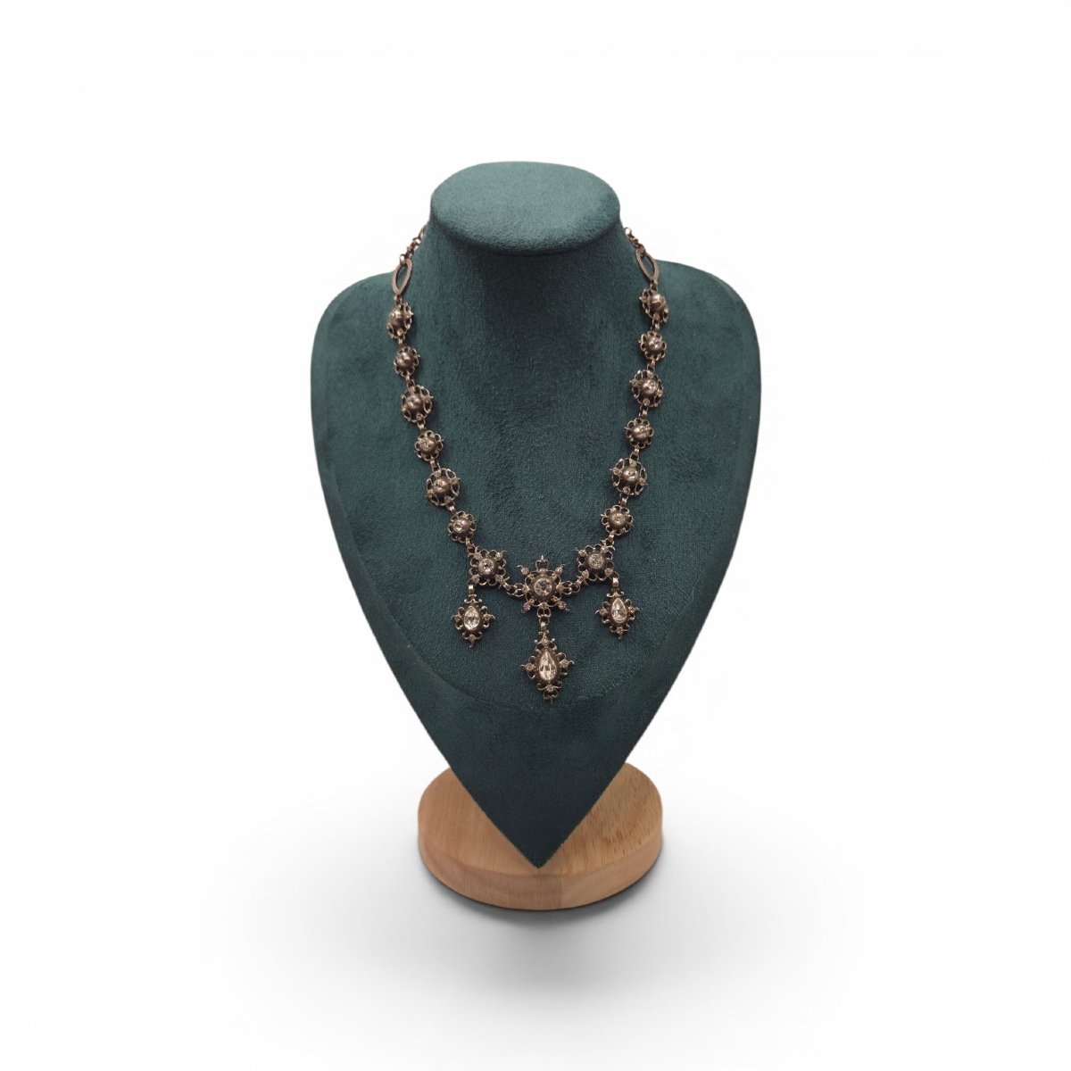 Antique Victorian-style Necklace, Made Of Silver And Rhinestones, 19th Century-photo-2