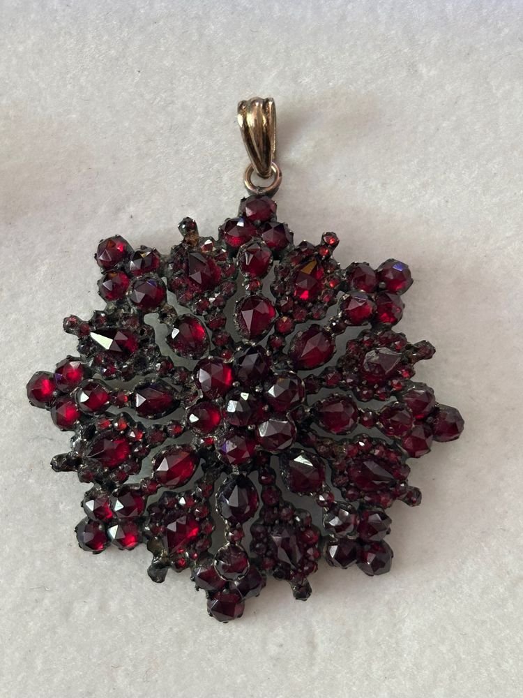 Antique Bohemian Garnet Pendant, Victorian Era, 1880-photo-3