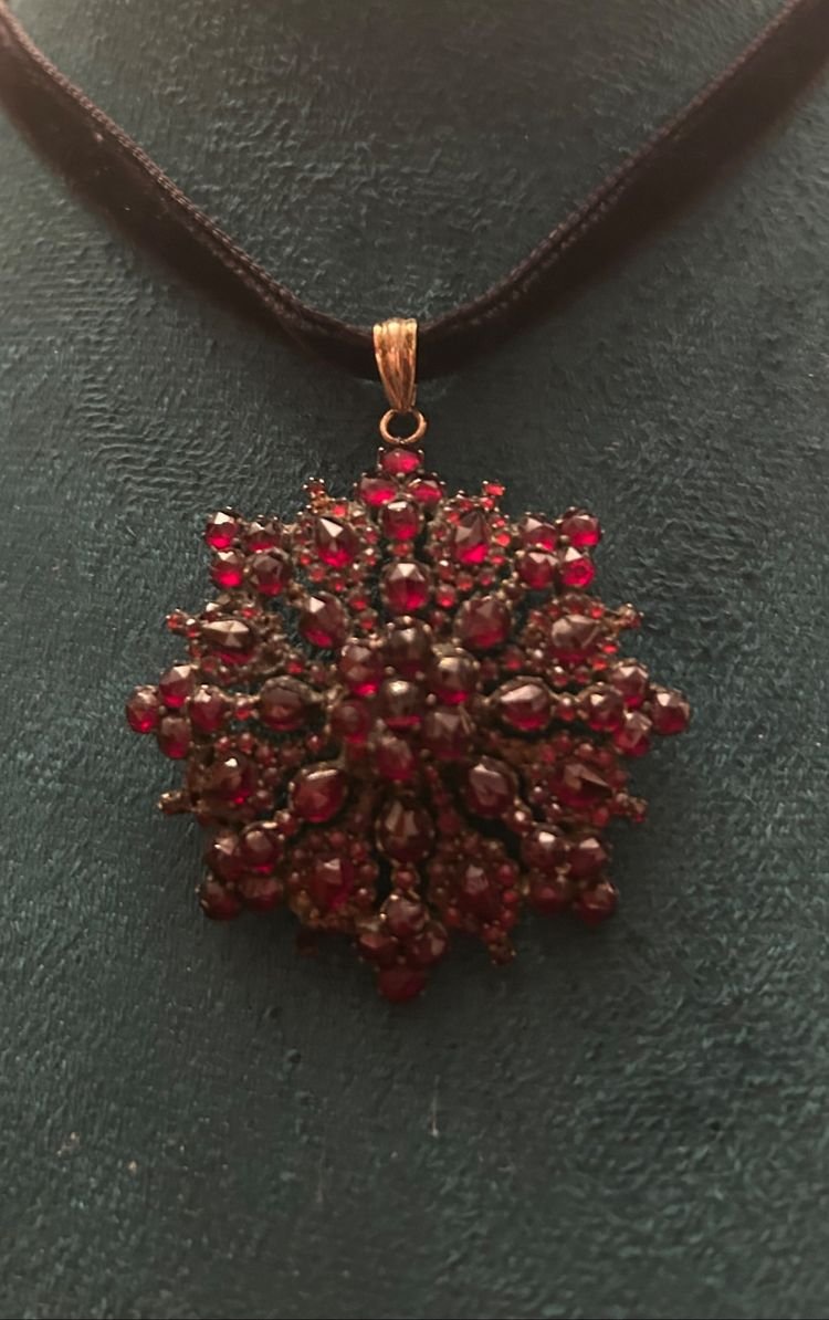 Antique Bohemian Garnet Pendant, Victorian Era, 1880-photo-4