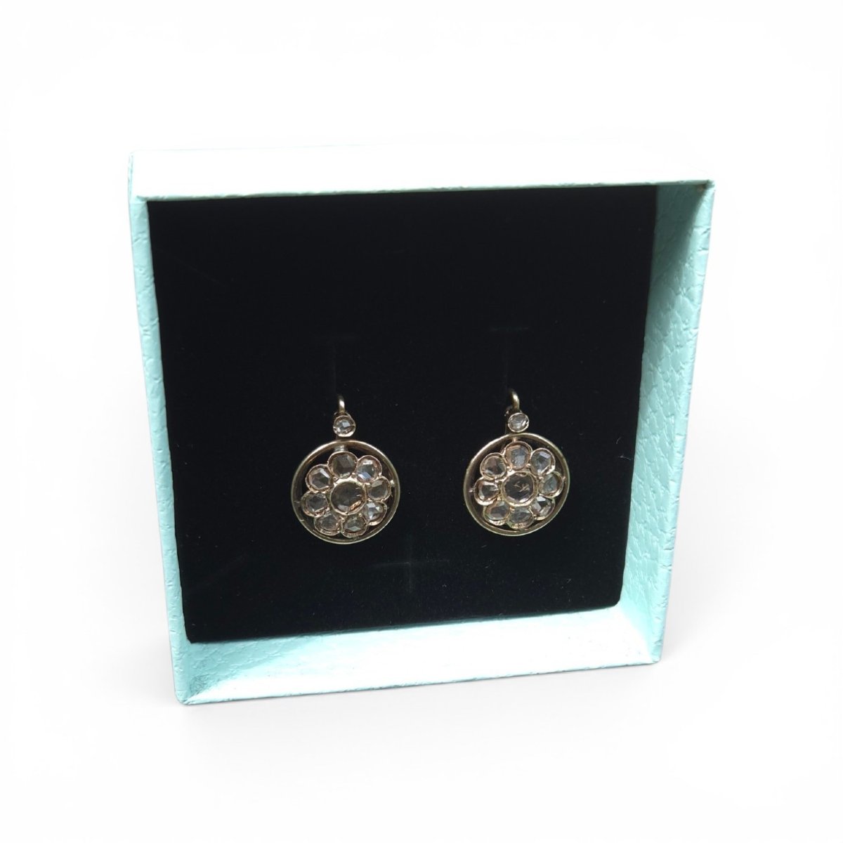 Boucles d'oreilles anciennes de style victorien, diamants taille rose-photo-3