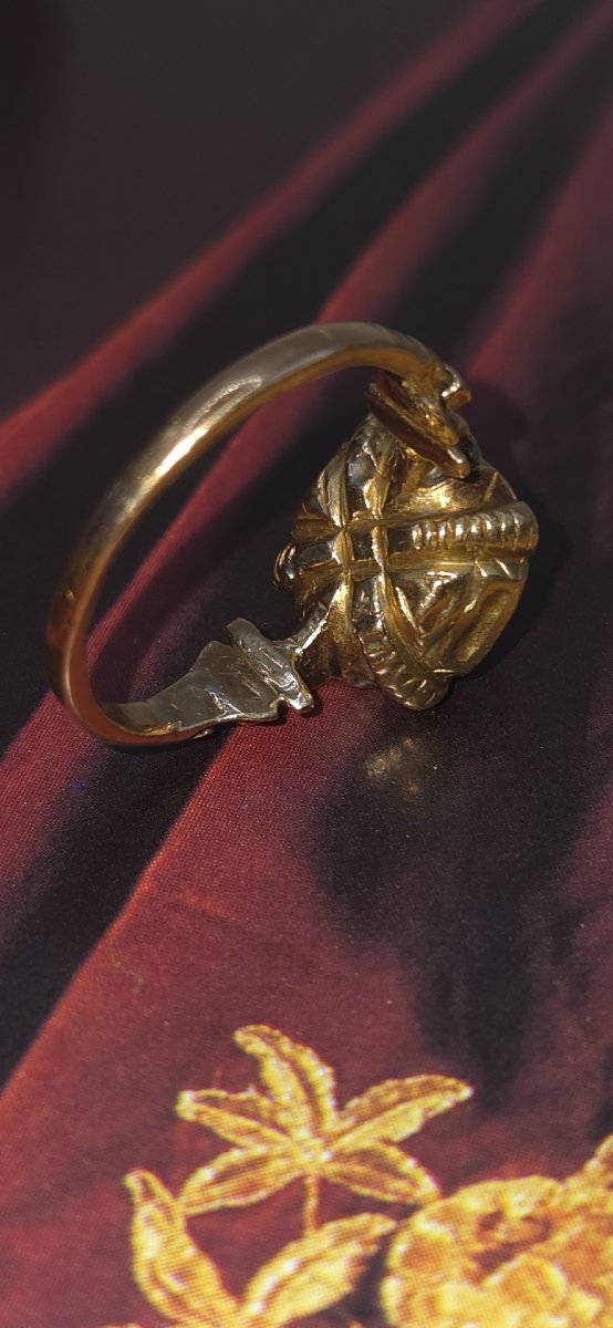 Bague ancienne Renaissance en or et émeraude-photo-3