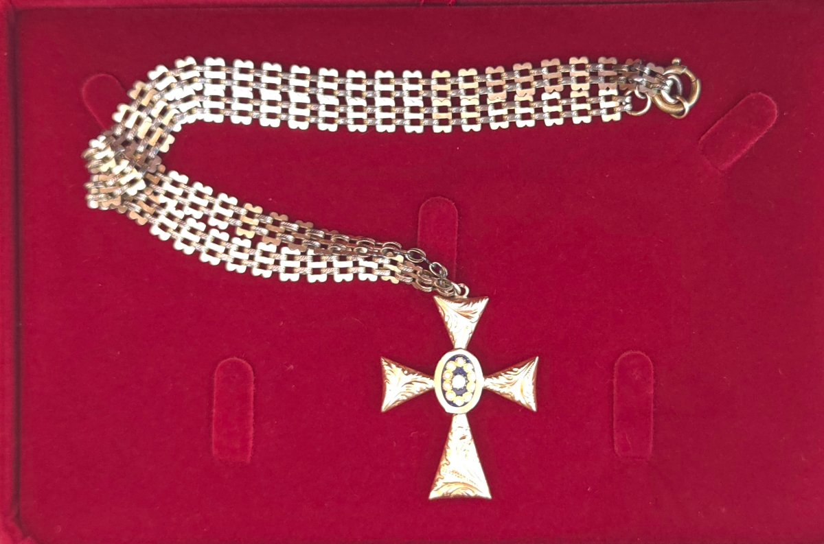 Collier Biedermeier ancien en forme de croix, de qualité muséale, vers 1820-photo-3