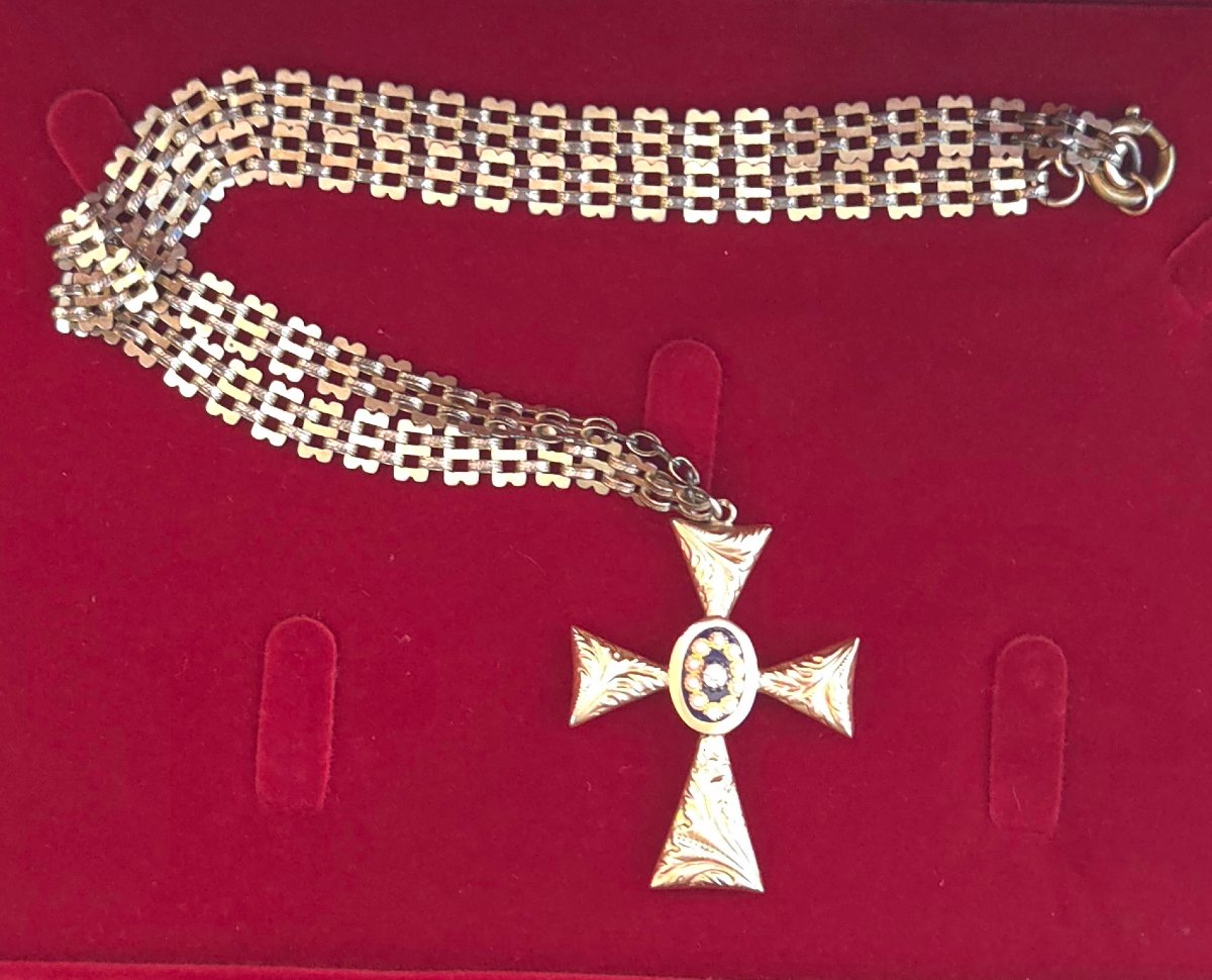 Collier Biedermeier ancien en forme de croix, de qualité muséale, vers 1820-photo-4