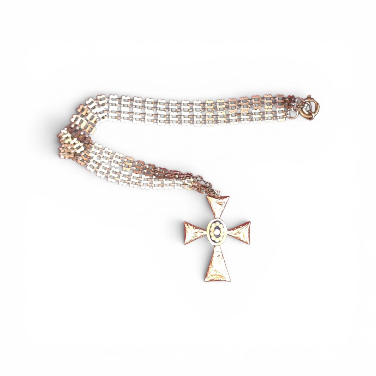 Collier Biedermeier ancien en forme de croix, de qualité muséale, vers 1820