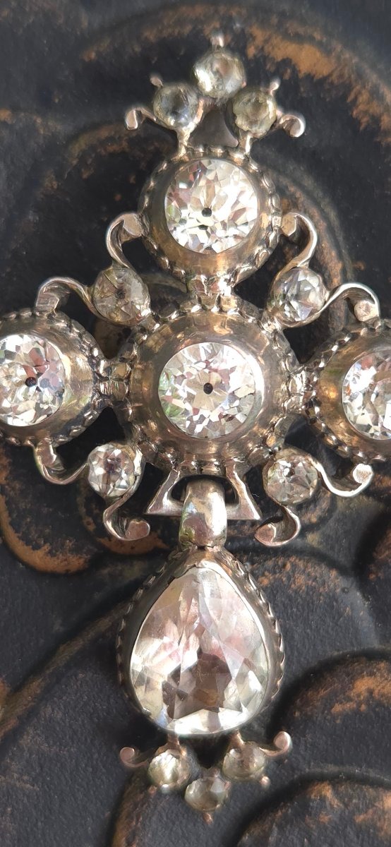 Antique Rock Crystal Pendant-brooch, Silver, France-photo-4