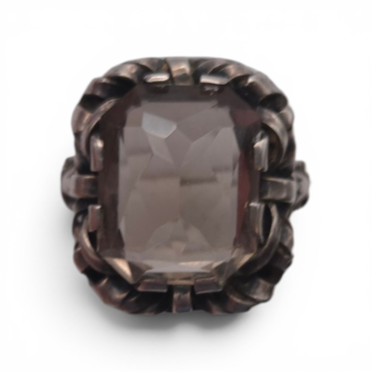  Art Deco Ring Made Of Smoky Quartz And Silver, Austria-photo-3